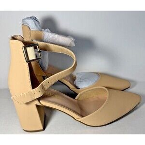 DREAM PAIRS - Nubuck High Pump Block Heels Ankle Buckle - Nude - Women's 8.5 NEW